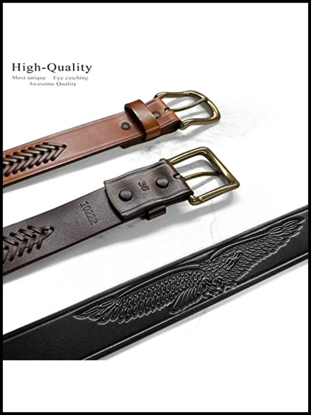 Western Hand-Braided Belt Genuine Full Grain Leather Casual Jean Belt 1-1/2